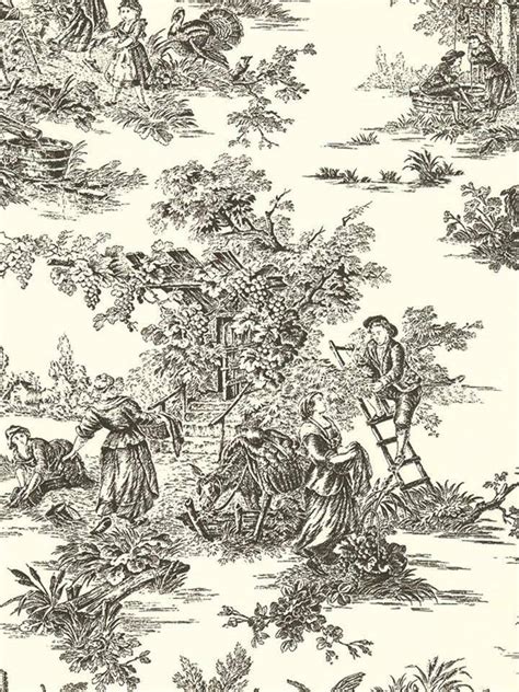 Wallpaper Classic French Country Life Toile Black On Off
