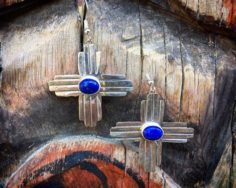 Lapis Lazuli Earrings For Women Sterling Silver Zia Cross Native