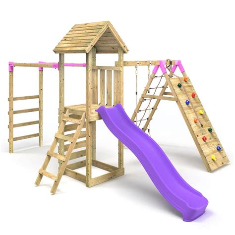 Rebo Wooden Climbing Frame With Swings Slide Up And Over Climbing Wall