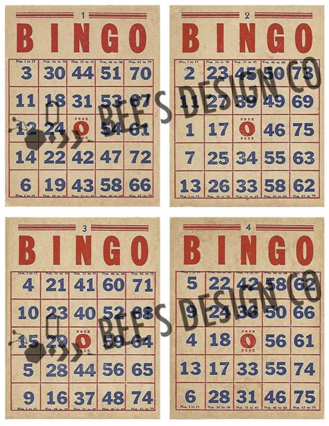 Printable 1950s Bingo Cards Printable Bingo Cards