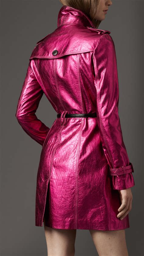 Burberry Midlength Metallic Leather Trench Coat In Pink Lyst