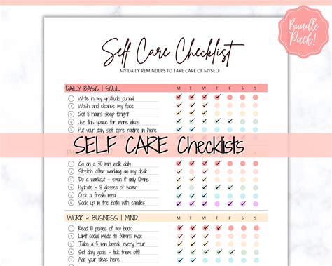 Daily Self Care Mood Tracker Printable Planner Inserts Calendars