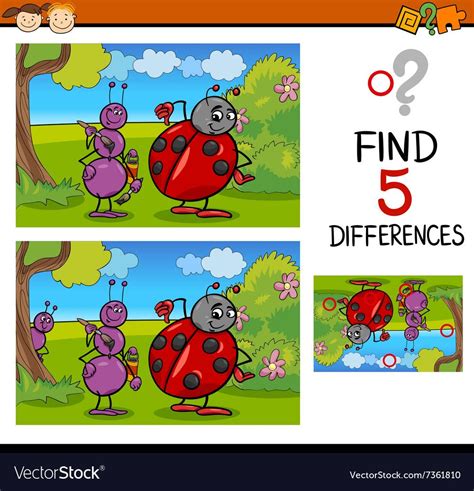 Cartoon Illustration Of Finding Differences Educational Task For