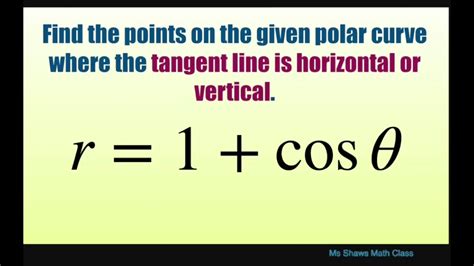 Find The Points On Polar Curve R 1 Cos Theta Where Tangent Line Is