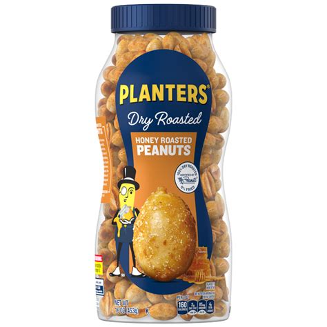 Planters Honey Roasted Dry Roasted Peanuts 16 Oz Jar Planters Brand