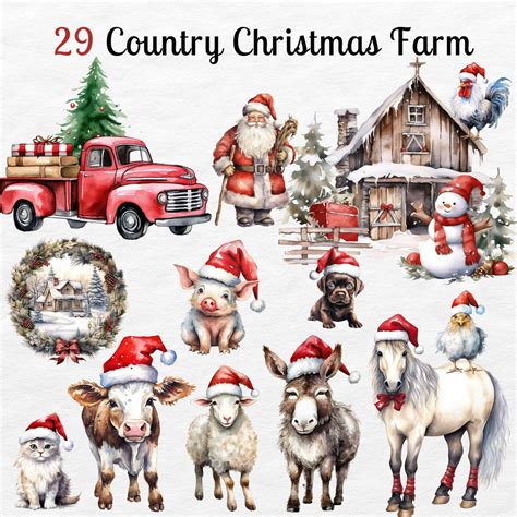Country Christmas Clipart Bundle Png Cozy Christmas Farm Clipart