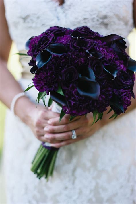 Tiffanys Bridal Bouquet Featured Eggplant Calla Lilies