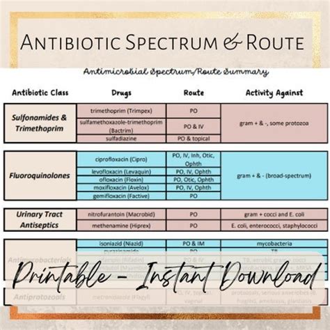 Antibiotic Spectrum And Route Cheat Sheet Etsy India