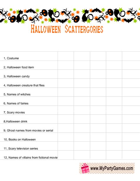 Free Printable Scattergories Inspired Halloween Game
