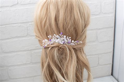Lavender Crystal Comb Purple Hairpiece Purple Bridal Comb Etsy