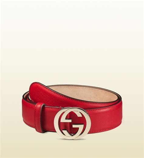 Gucci Leather Belt With Interlocking G Buckle In Red Lyst