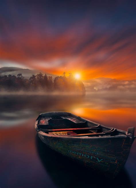 Download Wallpaper 840x1160 Sunset Sky Lake Reflections Boat