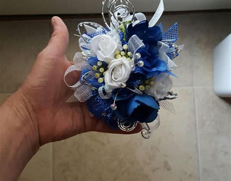 Royal Blue And White Prom Corsage From Hen House Designs