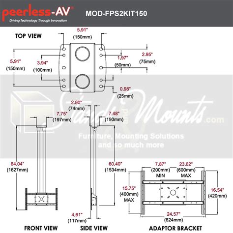 Peerless Modular Series Dual Pole Ceiling Tv Mount Kit Zinc Mod