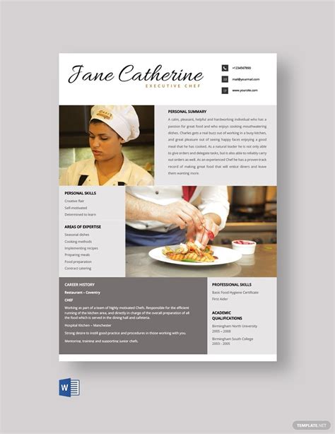 Free Executive Chef Resume Template In 2020 Chef Resume Executive