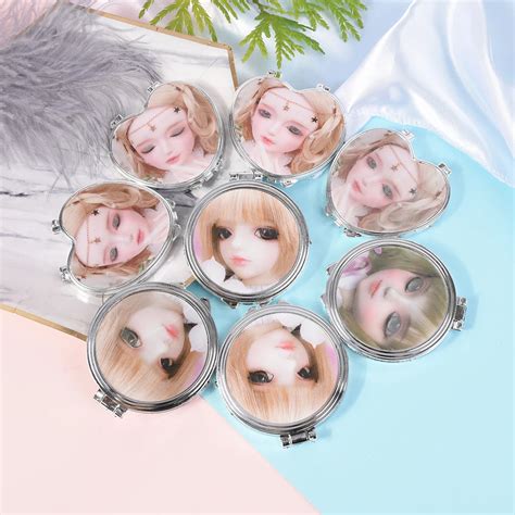 1pcs Round Mini Pocket Fodable Double Sided Mirror Heart Shaped Design Mini Pocket Makeup Mirror