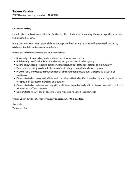 Certified Phlebotomist Cover Letter Velvet Jobs