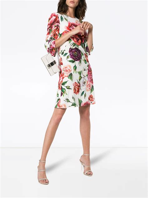 Dolce And Gabbana Silk Rose Print Dress Farfetch Silk Floral Print