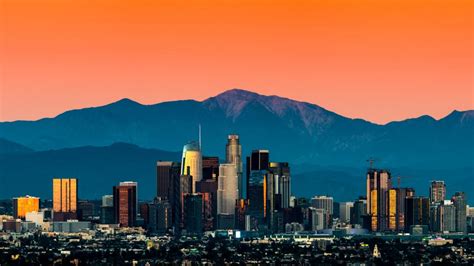 Los Angeles Skyline At Sunset Classic View California