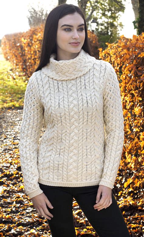 Ladies Cable Knit Cowl Neck Sweater Skellig T Store