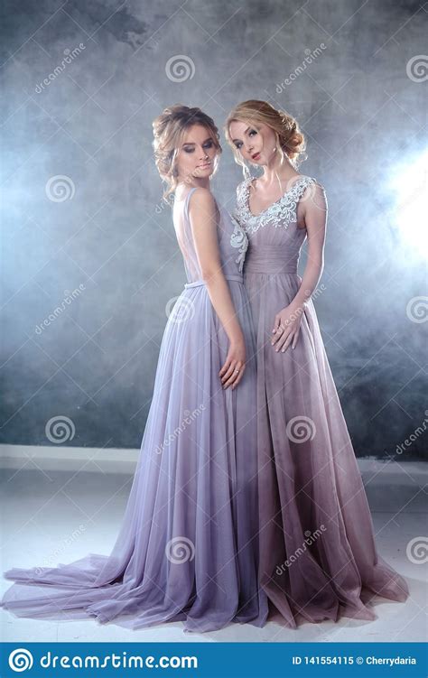 Bride Blonde Young Women In A Modern Color Wedding Dress With Elegant