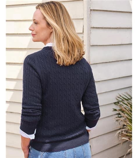 Navy Cashmere Merino Cable Crew Neck Sweater Woolovers Us