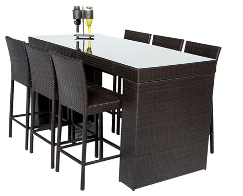 Barbados Bar Table Set With Barstools 7 Piece Outdoor Wicker Patio