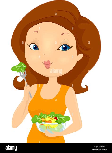Illustration Of A Girl Eating Vegetable Salad Stock Photo Alamy