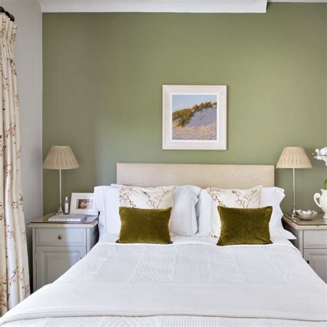 Pretty Bedroom With Olive Green Feature Wall Housetohome