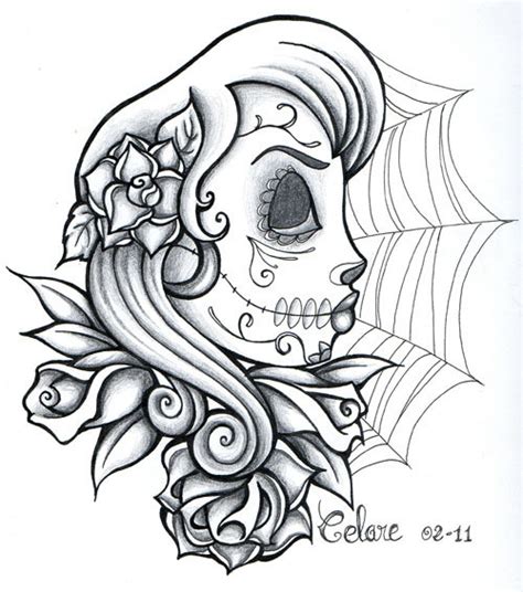Vous cherchez des idées de tatouages têtes de mort avec rose ? Coloriage Tête de mort pour Fille dessin gratuit à imprimer