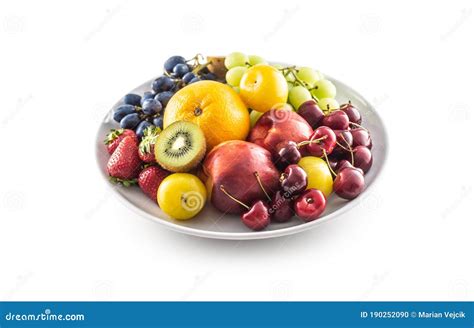 A Bowl Of Fresh Fruit On A White Isolated Background Stock Photo