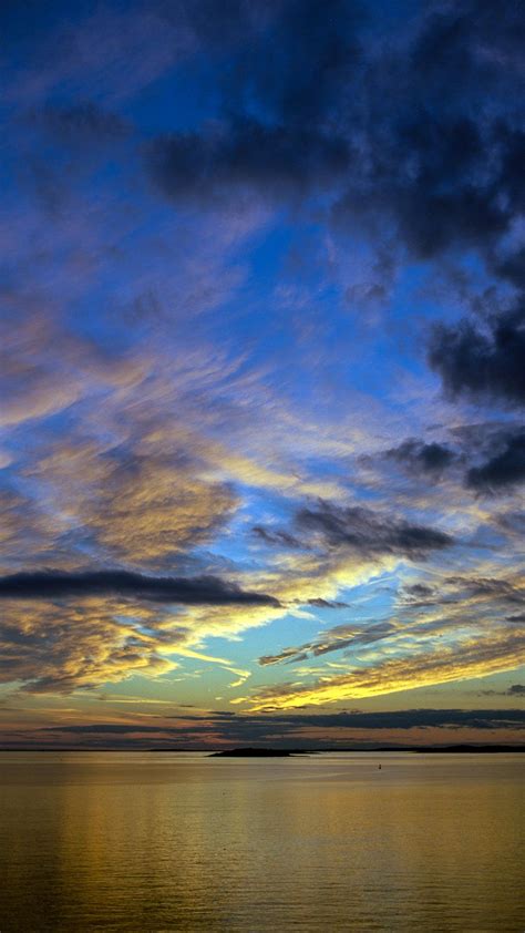 Download Wallpaper 938x1668 Horizon Sea Sunset Sky Clouds Iphone 8