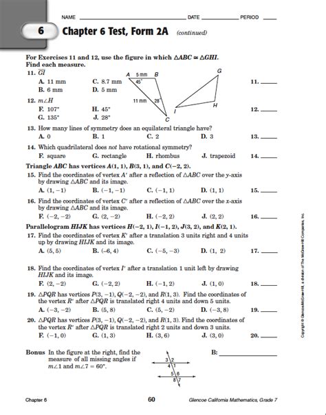 6 Chapter 3 Test Form 1 Answers Key Geometry Rebekharlaiha