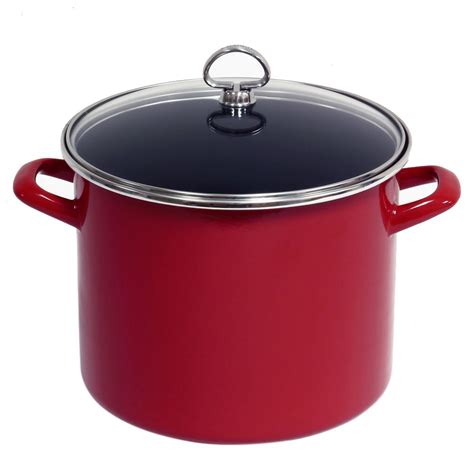 Chantal 8 Qt Enamel On Steel Stock Pot With Glass Lid In Chili Red 33