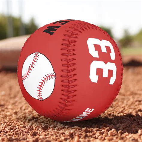 Custom Baseball Ball Name Team Number Red Zazzle