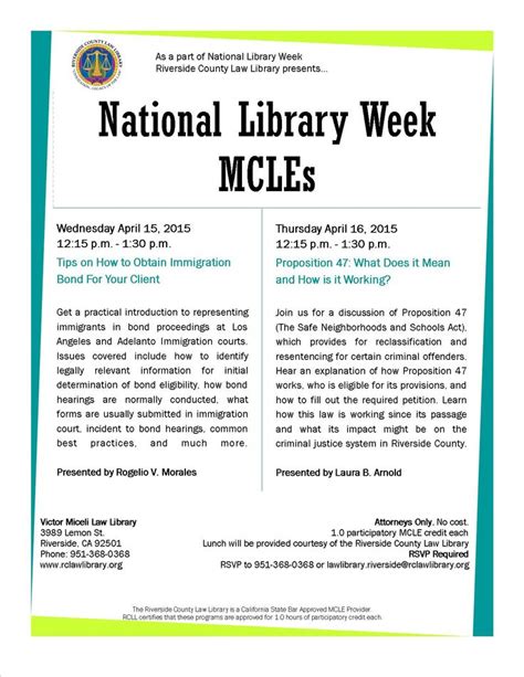 2015 April Riverside National Library Week Mcles Prop 47 And Immigration