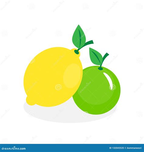 Fresh Lemon And Lime With Leaves Vector Illustration Stock Vector