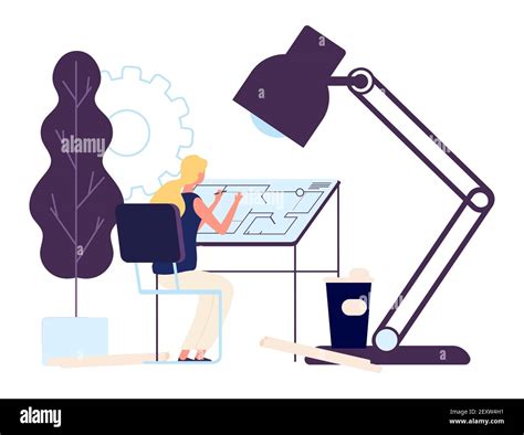 Woman Architect At Work Vector Girl Engineer Character Professional
