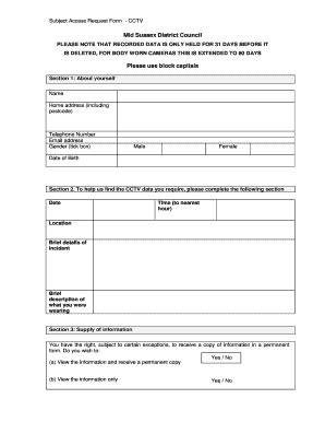 Fillable Online Subject Access Request Form CCTV Fax Email Print