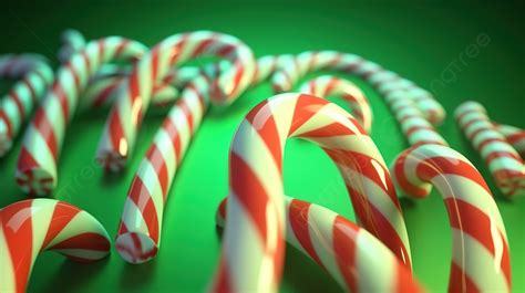 Peppermint Candy Canes In 3d Render Against A Festive Green Christmas