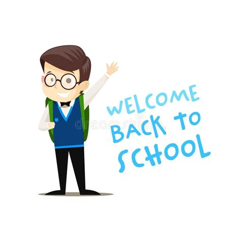 Happy Schoolboy With Backpack Welcomes All Vector Illustration Of