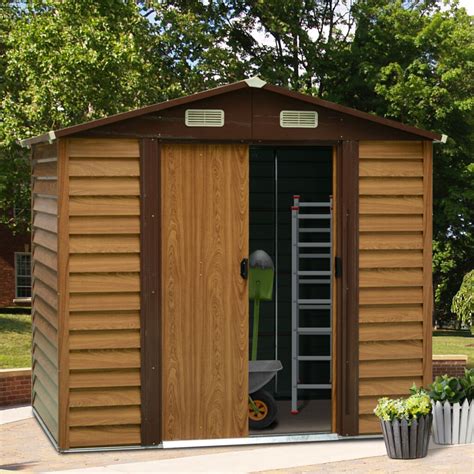Outsunny 8 X 6ft Metal Garden Shed Wood Effect Woodgrain Storage Unit