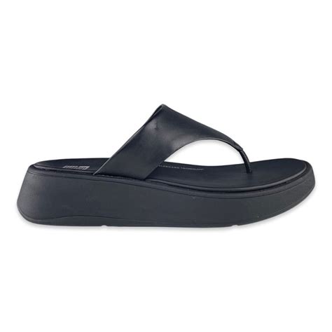 FitFlop F Mode Leather Flatform Toe Post Sandals All Black