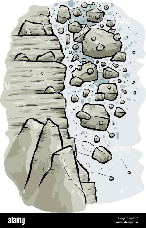 A Cartoon Of Rocks Falling Down A Cliff In An Avalanche Stock Vector