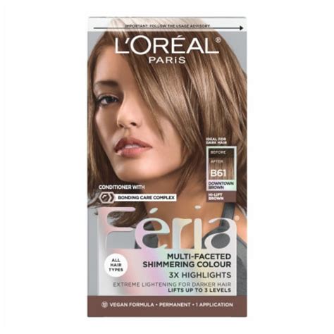 Loreal Paris Feria Multi Faceted Shimmering B61 Downtown Brown Permanent Hair Color 10 Ct