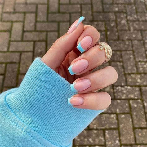 37 Sky Blue French Tip Nails — Biab French Tip Nails