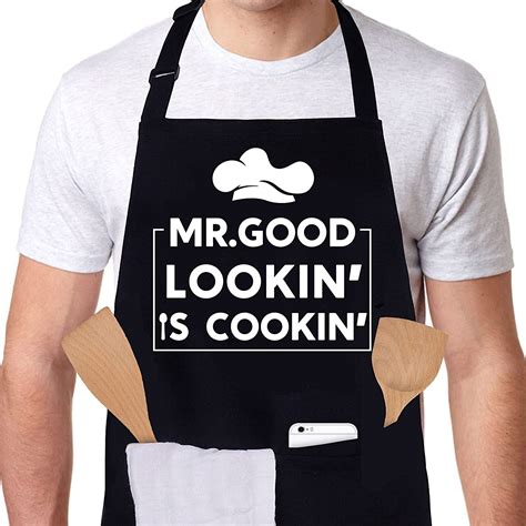 Skull Chef Funny Apron For Men Mr Good Looking Is Cooking Kitchen Cooking Aprons Bbq