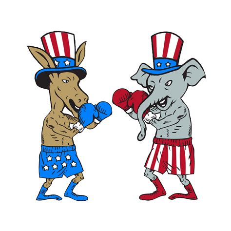 Democrat Donkey Boxer And Republican Elephant Mascot Cartoon 12391456