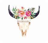 Bull Skull With Flowers