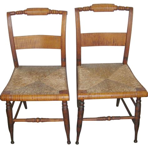 Antique Tiger Maple Side Chairs Pair 1820's from robbiaantique on Ruby Lane
